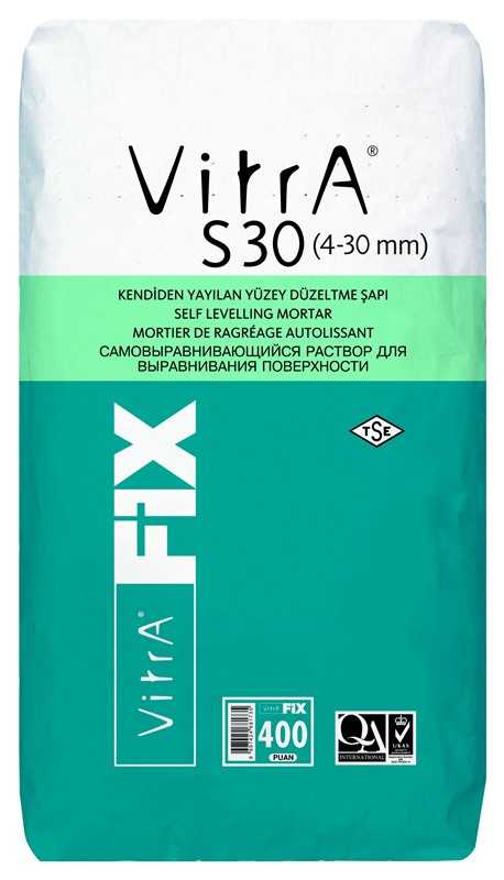 Vitra Fix S 30 Fiber Takviyeli Kendinden Yayılan Şap Gri 4-30 mm 25 kg  İnşaat Malzemeleri, Zemin Harçları & Şapları Vitra Fix
